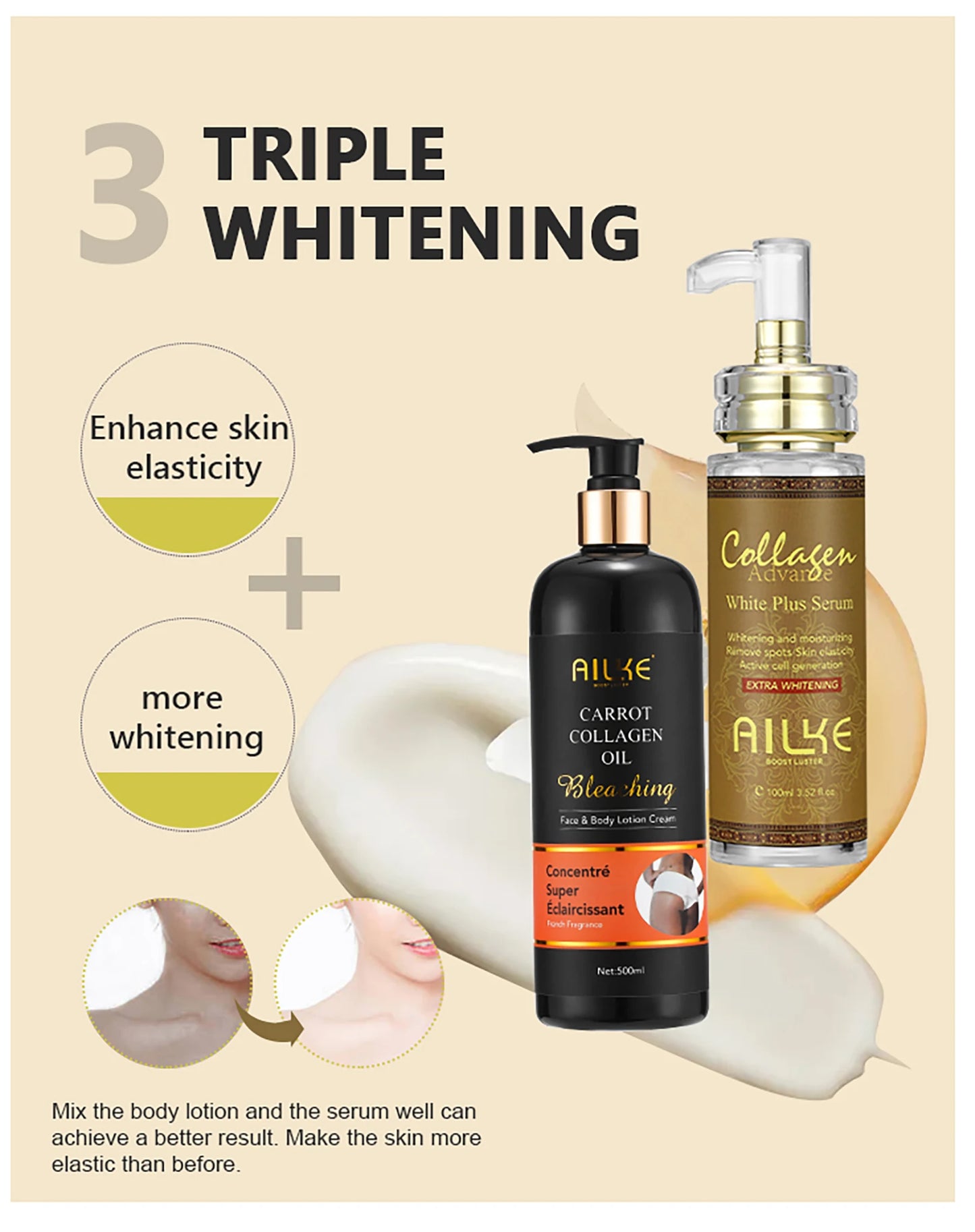 Collagen whitening essence, used for facial and body moisturizing, brightening skin, radiant skin, even black spots, age spots,