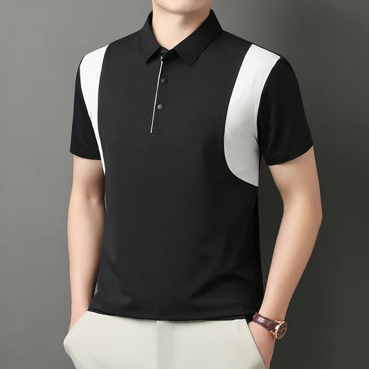Men's Side-Block Polo Tee - Mesh Spliced, Breathable Slim Fit