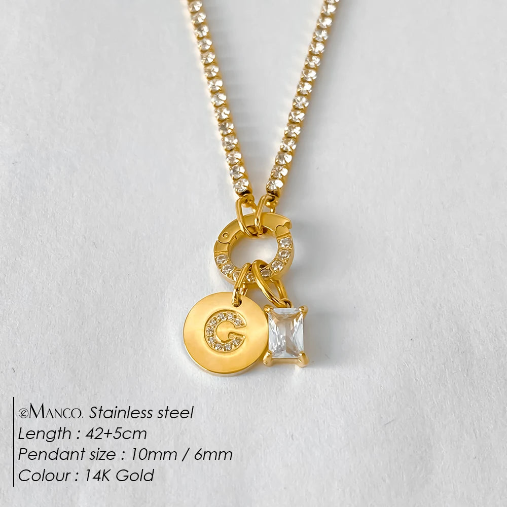 Gold-Plated Initial Letter Necklace – Zircon A-Z Pendant