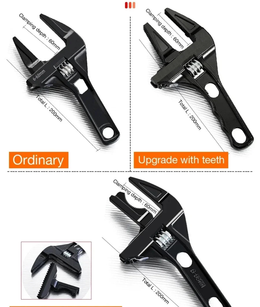 Multifunctional Bathroom Wrench High Carbon Steel Short Handle Wrench Large Opening Faucet Sink Water Heating Installation Tool
