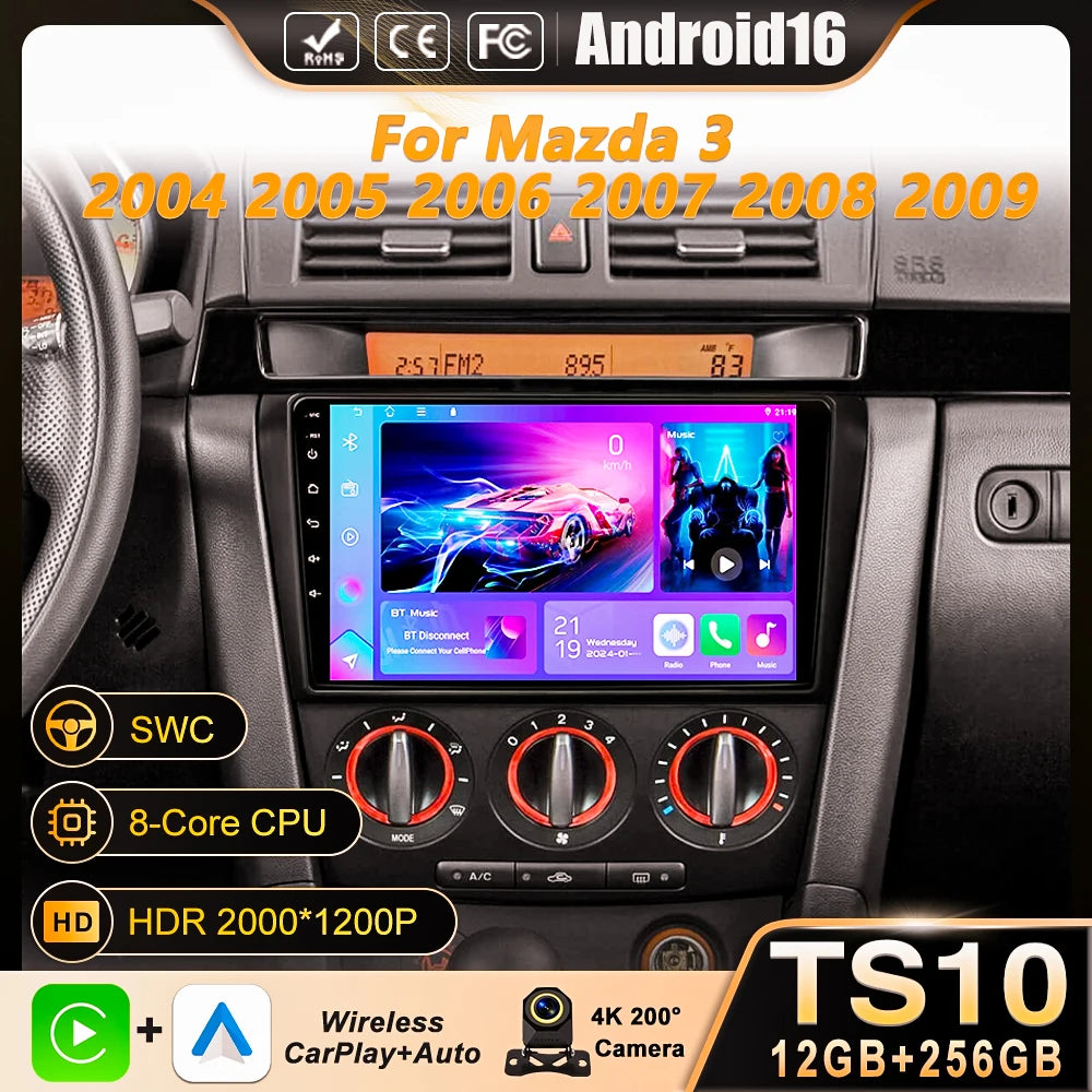 Car Stereo with Apple CarPlay & Android Auto, Compatible with Mazda 3 (2004-2009)