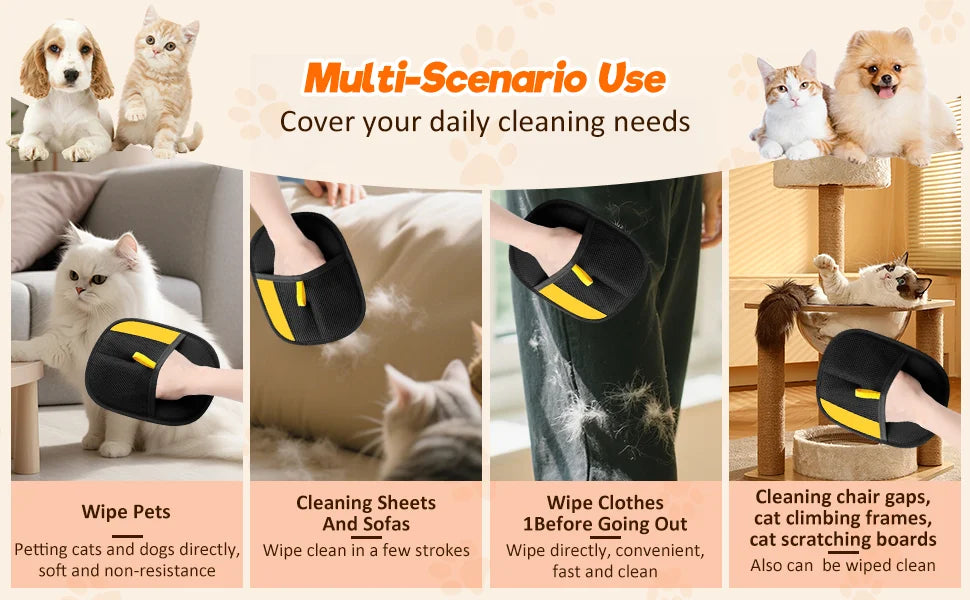 Pet Hair Removal Tool Reusable Static Removal Gloves Deshedding Brush Glove for Dog Cat Double-Sided Fur Hair Cleaning Glove Cat