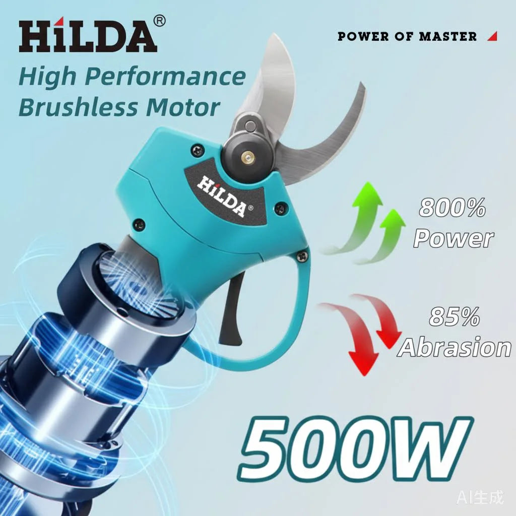 HILDA Cordless Electric Pruning Shears – Brushless Garden Branch Trimmer Compatible with Makita Battery