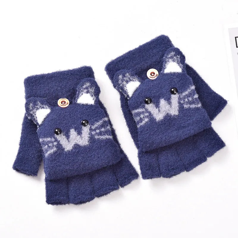 Kids Flip-Top Faux Fur Mittens - Cartoon Knit Winter Gloves - photo 5