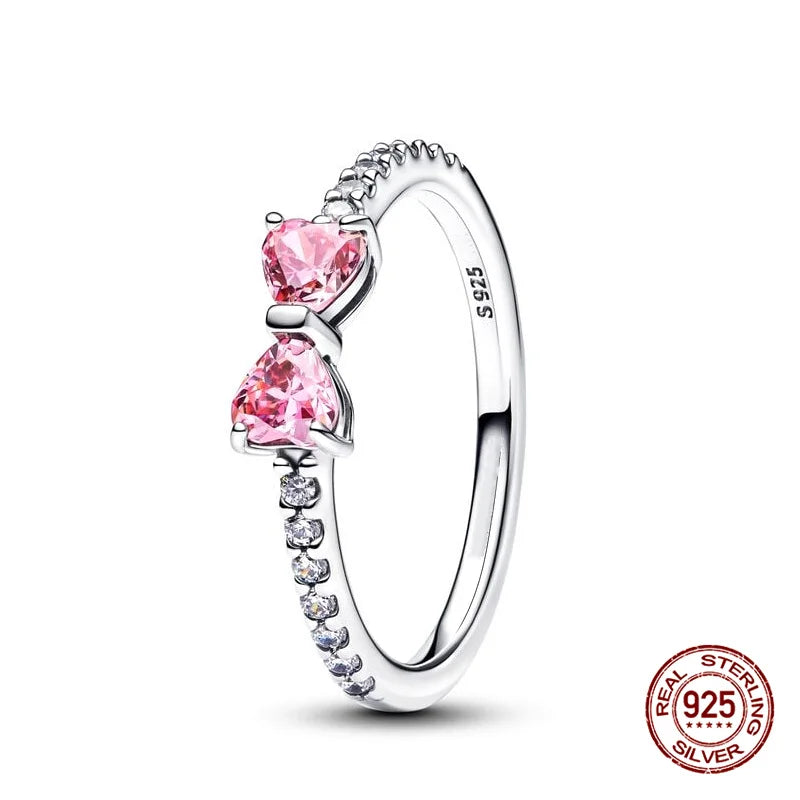New in 925 Sterling Silver Sun and Moon Love Princess Zircon Oxide Enamel Heart Love Rings Fashion Fine Jewelry For Women Gifts