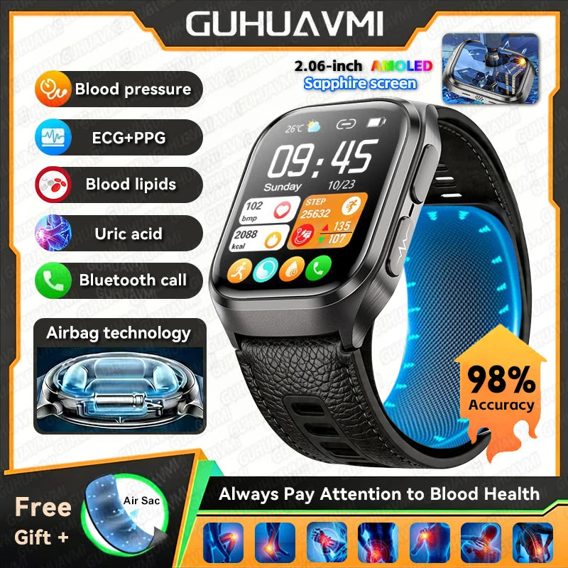 2026 New Upgrade AI Diagnostic  Airbag  Precise Blood Pressure Health SmartWatch Uric Acid ECG Blood lipids Smartwatch Men Women