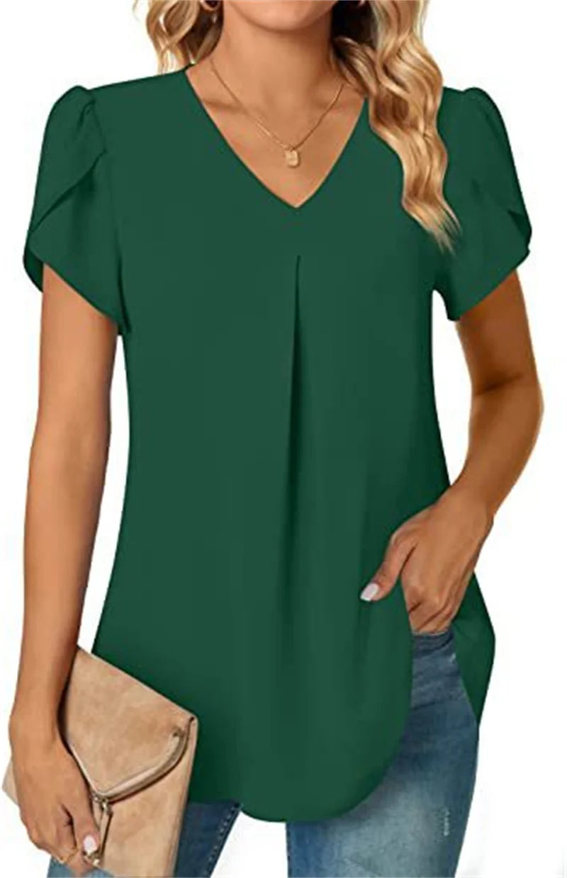 Women's Lace-Trim Floral Blouse — V-Neck Short-Sleeve Summer Top