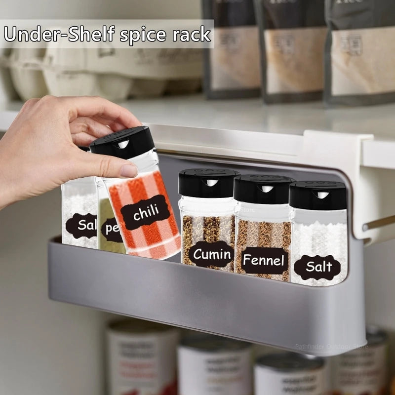 Self-Adhesive Under-Shelf Spice Rack - Wall-Mounted Seasoning Holder