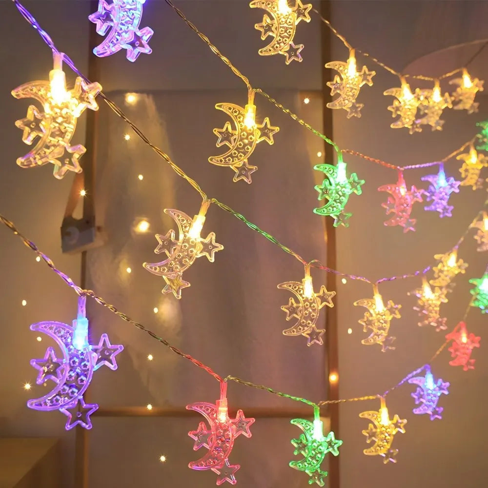 1pc Three Stars Moon String Lights - 59.06/118in LED Fairy Lights for Ramadan, Home Decor, Bedroom, Party, Islamic Festival
