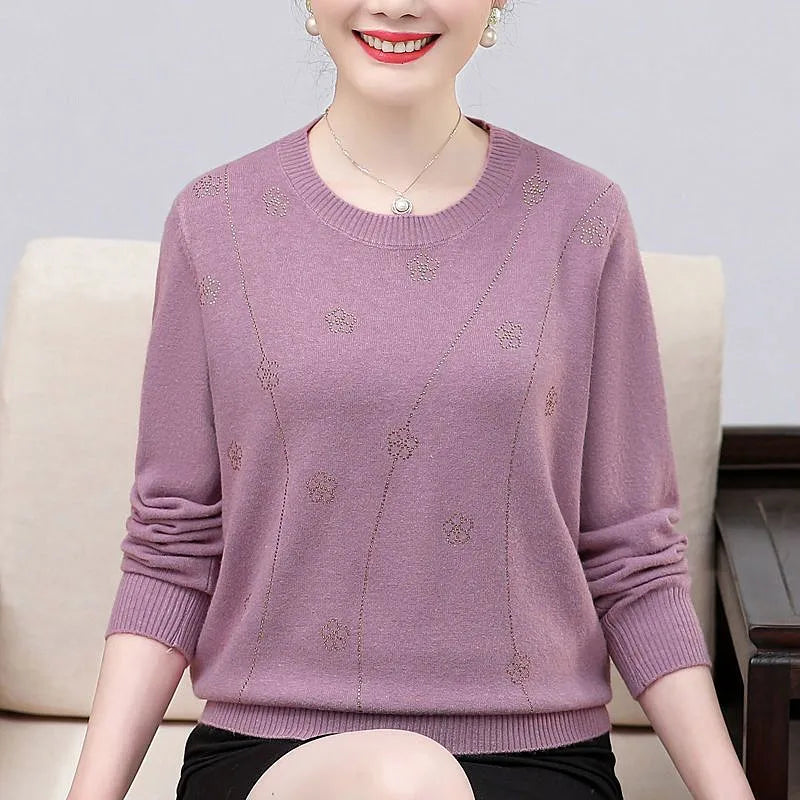 Sweater Women Trends 2025 Loose Long Sleeve Knitwear Tops Middle Aged Mother Pullover Blouse Spring Autumn Female Clothing