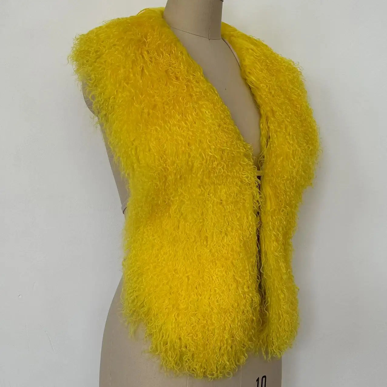 Fluffy Luxury  Real Mongolian Fur Halter Vests Women Solid Deep V-Neck Backless Bandage Sleeveless Jackets Top Outerwear Coat