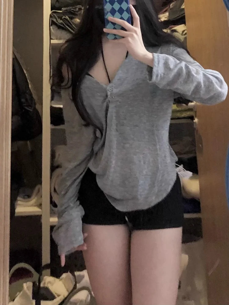 Sexy Pullovers Women T-shirts Casual Tops Long Sleeve Basic Clothes Autumn All-match Simple Tee Shirt Slim Gentle Seductive