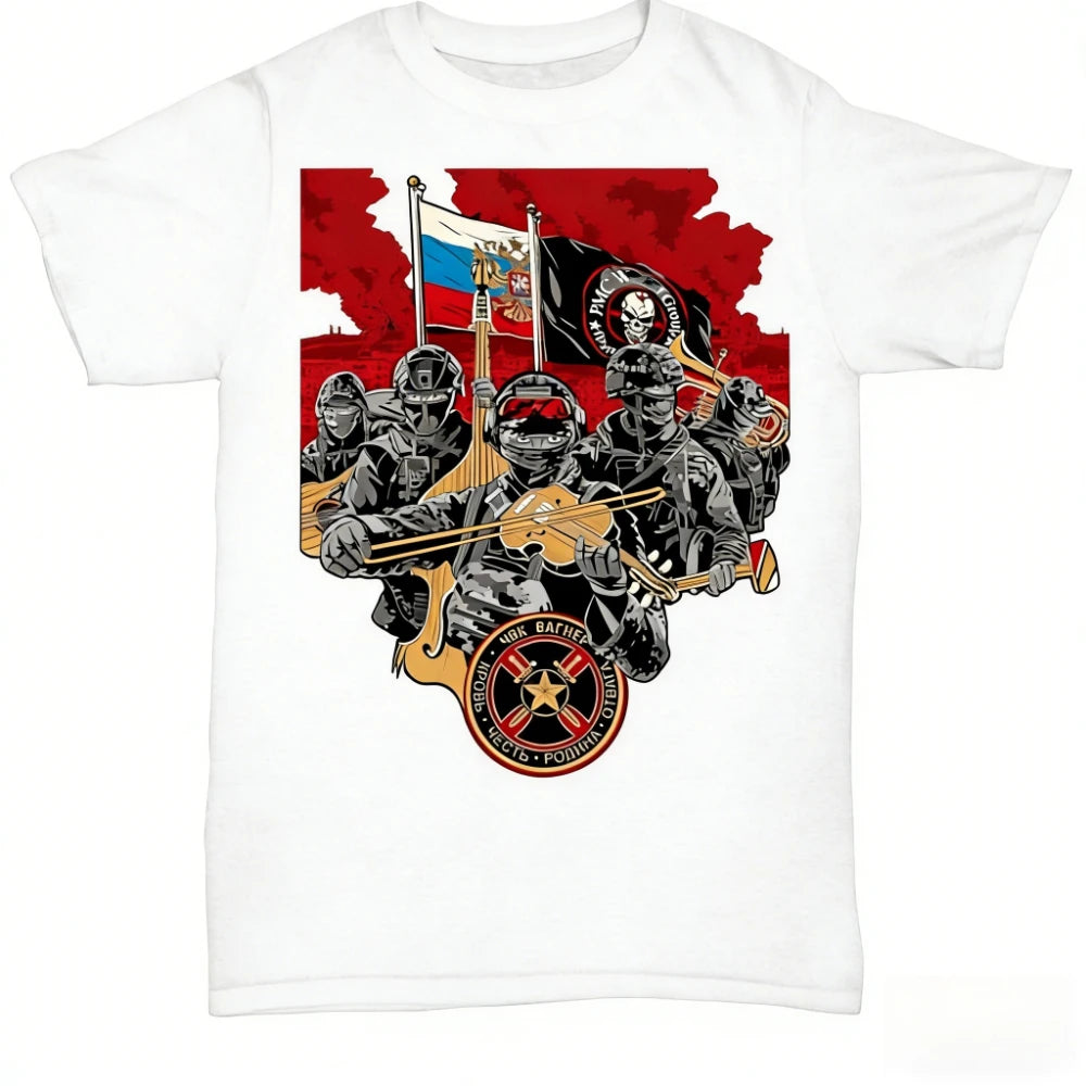 2026 New Wagner Commando Battle of Bachmut Commemorative Print High Quality Men's Short Sleeve Crew Neck Comfortable Loose Tee