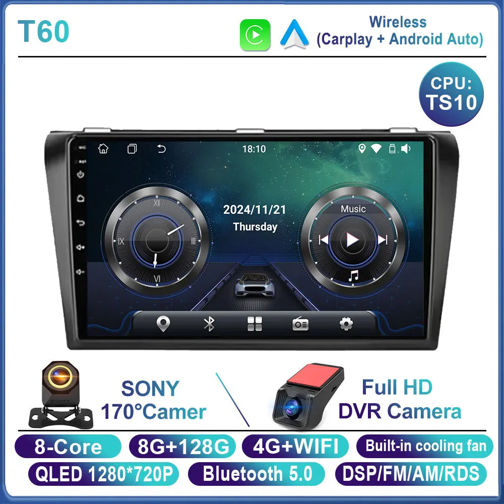 Car Stereo with Apple CarPlay & Android Auto, Compatible with Mazda 3 (2004-2009)