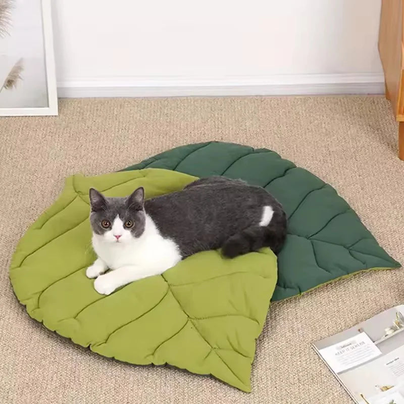 Leaf Shaped Pet Bed Mat - Soft Double Sided Cat & Small Dog Pad