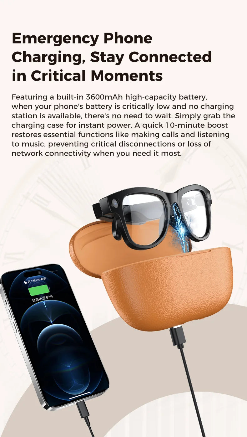 2026 Smart AI Glasses 1080P HD Camera M02 Ultra ChatGPT 3600mAh Charging Case Power Bank 32GB Translation Music Video Sunglasses