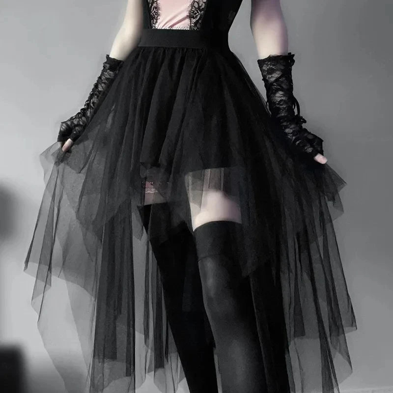 Tassels Women Skirts Irregular Hem Multi-Layered Ruffles Lace Ruffles Patchwork Sweet Skirts Sexy High Waist Y2k Party Clubwear