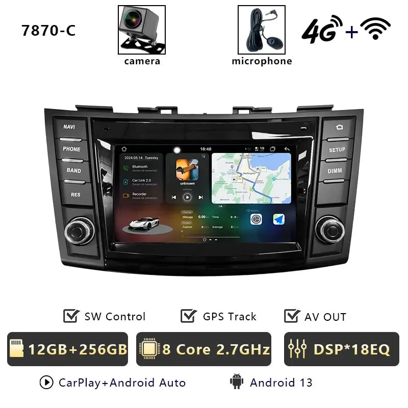Android Car Stereo for Suzuki Swift 4 (2011–2016) — Wireless CarPlay, Android Auto, GPS, 4G, WiFi