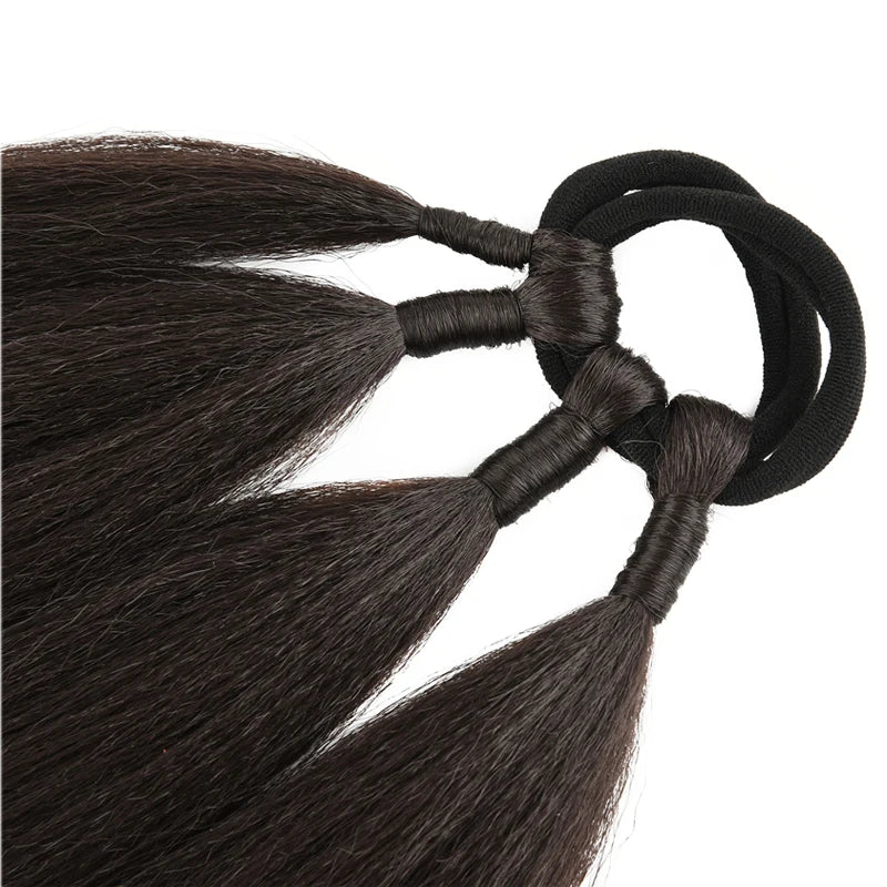 Boxing Braids Ponytail Extensions Synthetic Wrap Around Ponytail With Rubber Band Hair Ring DIY 26 Inch Ombre Black Brown Grey