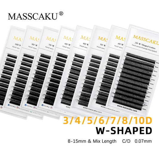 MASSCAKU W-Shaped Premade Fan Eyelash Extensions – 0.07mm 8-15mm