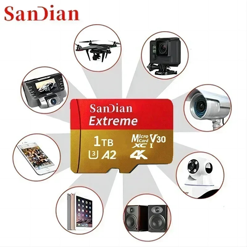 High Speed Micro TF SD Card 128GB 256GB Class10 U3 V30 Up to 100MB/s for Camera Drone Driving Recorder Waterproof Memory Card