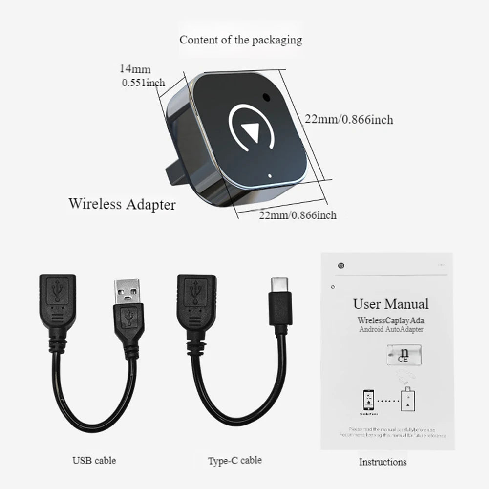 2-in-1 Wireless CarPlay & Android Auto Adapter — USB Smart Dongle, Auto-Connect, Plug and Play