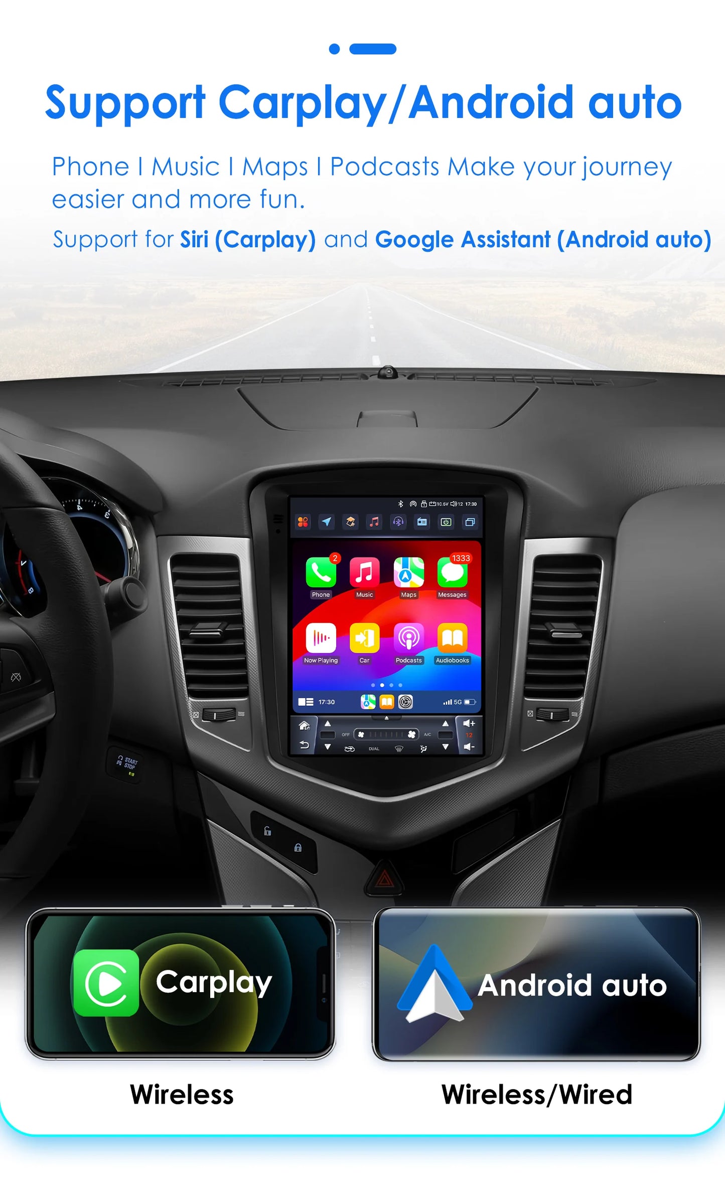 9.7" Android Car Stereo for Chevrolet Cruze J300 (2008–2012) — CarPlay, GPS, 4G, 360° Camera, Steering-Wheel Control