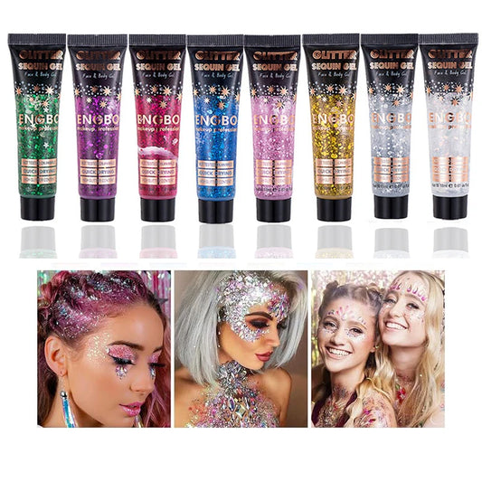 8 Color Face & Body Glitter Gel Set - Self-Adhesive Cosmetic Glitter