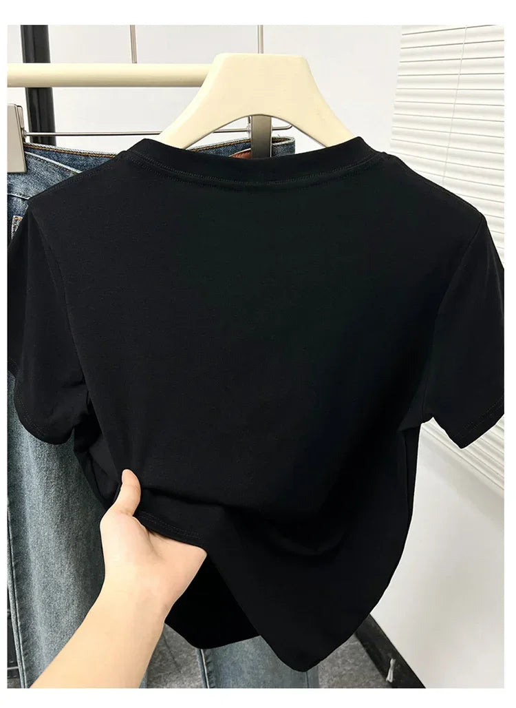 Women's Solid Short Sleeve Tee — Casual Y2K Top