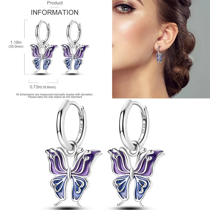 Sparkling Gold Woman Hoop Earrings 925 Sterling Silver Butterfly Colored Zirconium Earrings for Women Jewelry Anniversary Gift