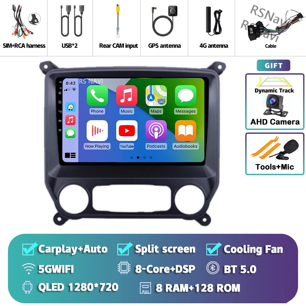 Android 16 Carplay Auto Car Radio Multimedia Player For Chevrolet Silverado 3 GMTK2 2013 - 2019 E53 X5 M5 Wireless BT Snapdragon