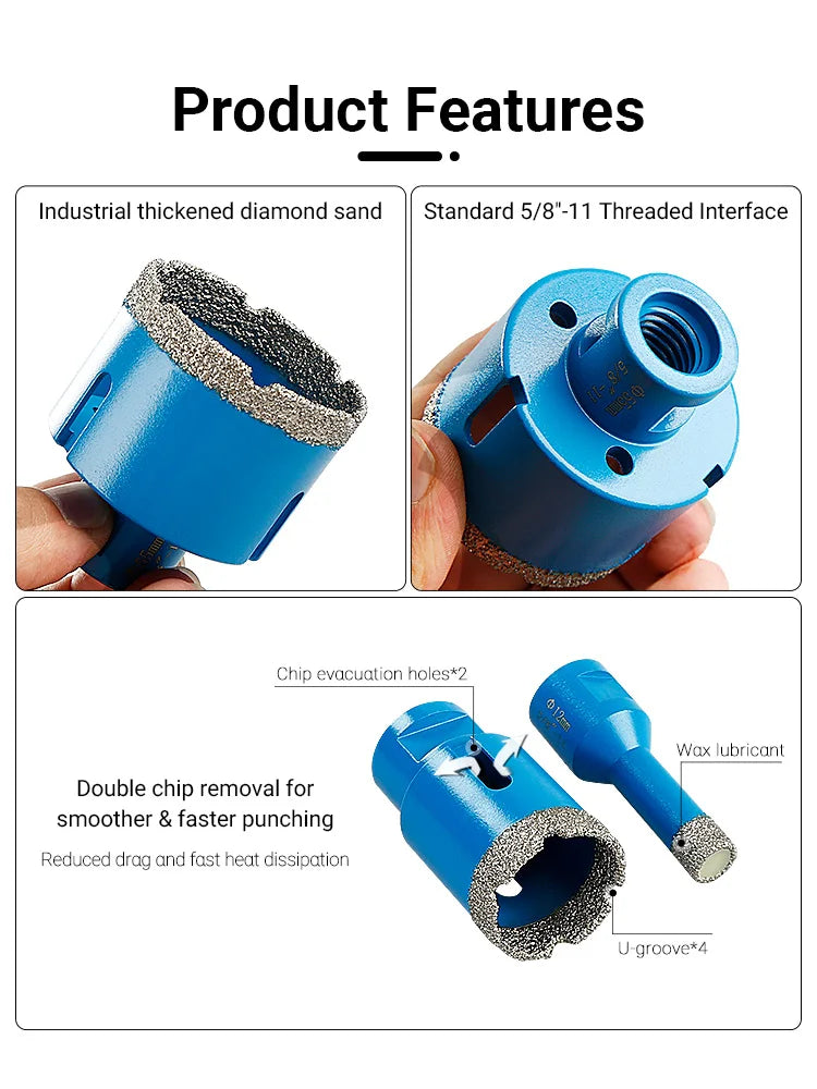 10 Pc Diamond Dry Core Drill Bit Set 5/8-11 for Tile & Granite