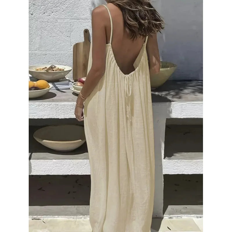 Women's Strapless Backless Maxi Lounge Dress — Loose Comfy Sleep Dress