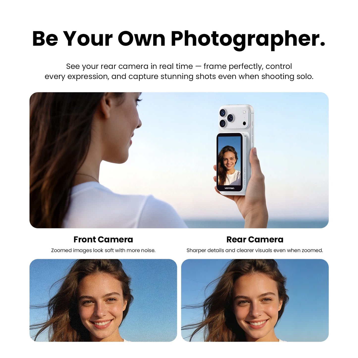 Vention Magnetic Selfie Screen Monitor Vlog Phone Wireless Monitor Rear Camera Live for iphone 17 16 Huawei Mate 80 Samsung S24