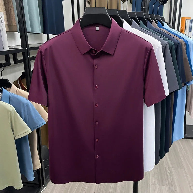 Men's Ice-Silk Dress Shirt - Short Sleeve, Wrinkle-Free Commute