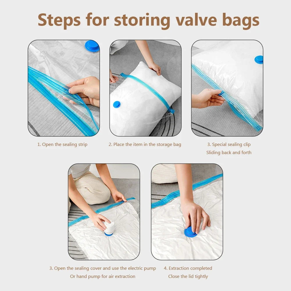 Vacuum Bag With Valve & Pump for Clothes Storing Large Plastic Compression Empty Bag Travel Accessories Storage Contain
