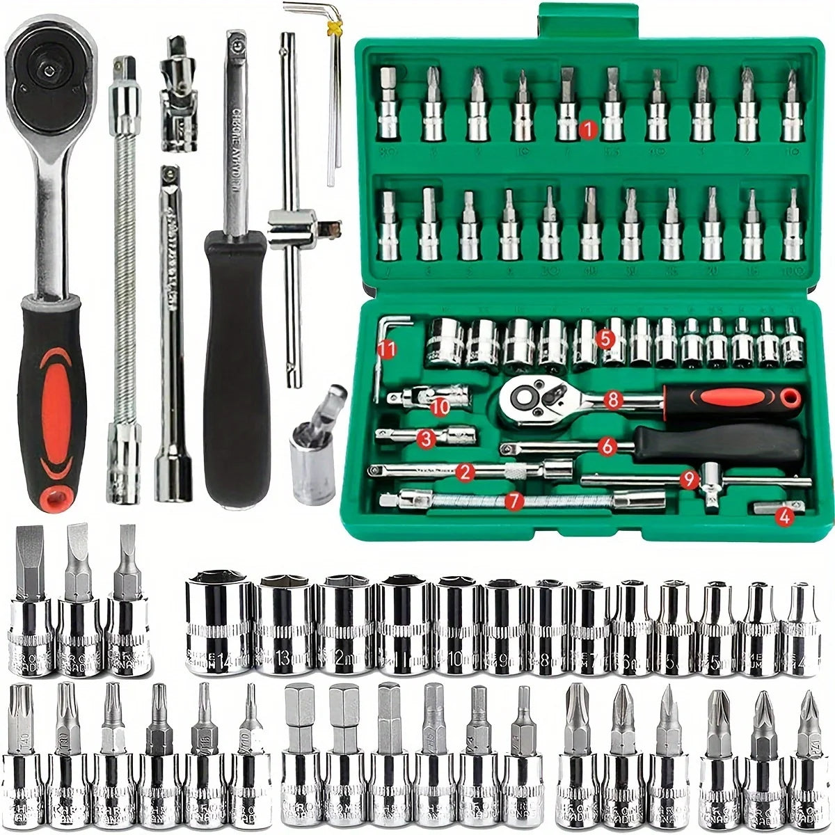 2026 New 46-piece Auto Repair Combination Ratchet Wrench Auto Maintenance Vehicle-mounted Socket Repair Set Tool Box