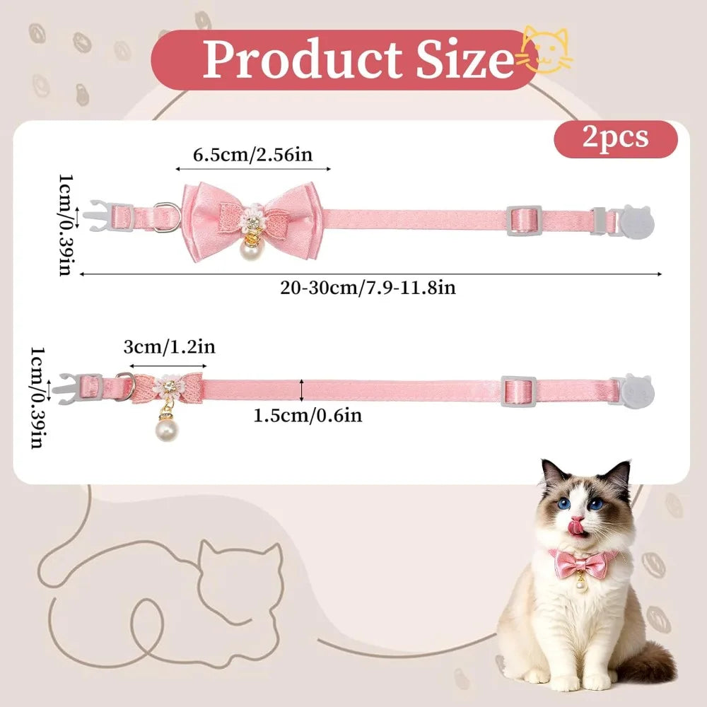 Adorable Cat Collar with Bow Cute Kitten Collars for Girl Cats Pink Cat Bows Accessories Breakaway Safety Cat Bowtie Collar