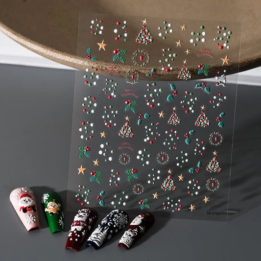 5D Winter Christmas Nail Stickers - Santa, Snowflake, Tree, Gingerbread