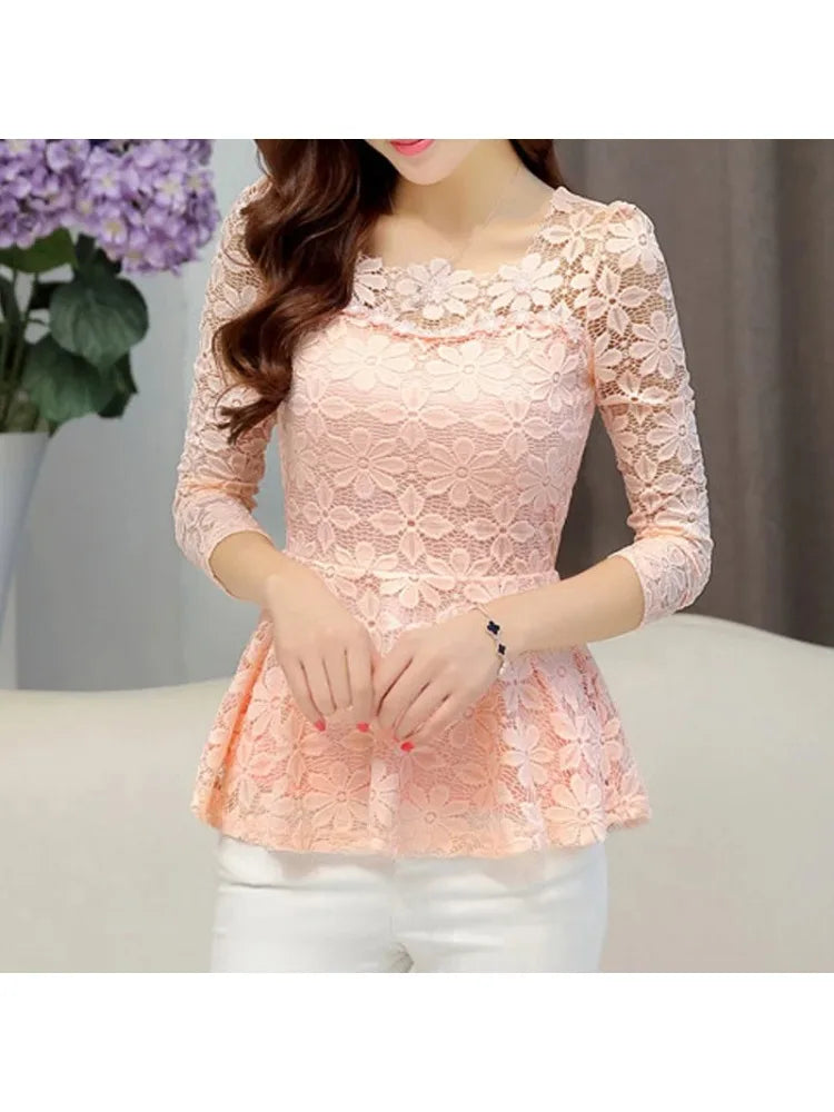 Women's Vintage Lace Long Sleeve Blouse - Pleated Plus Size Top - photo 2