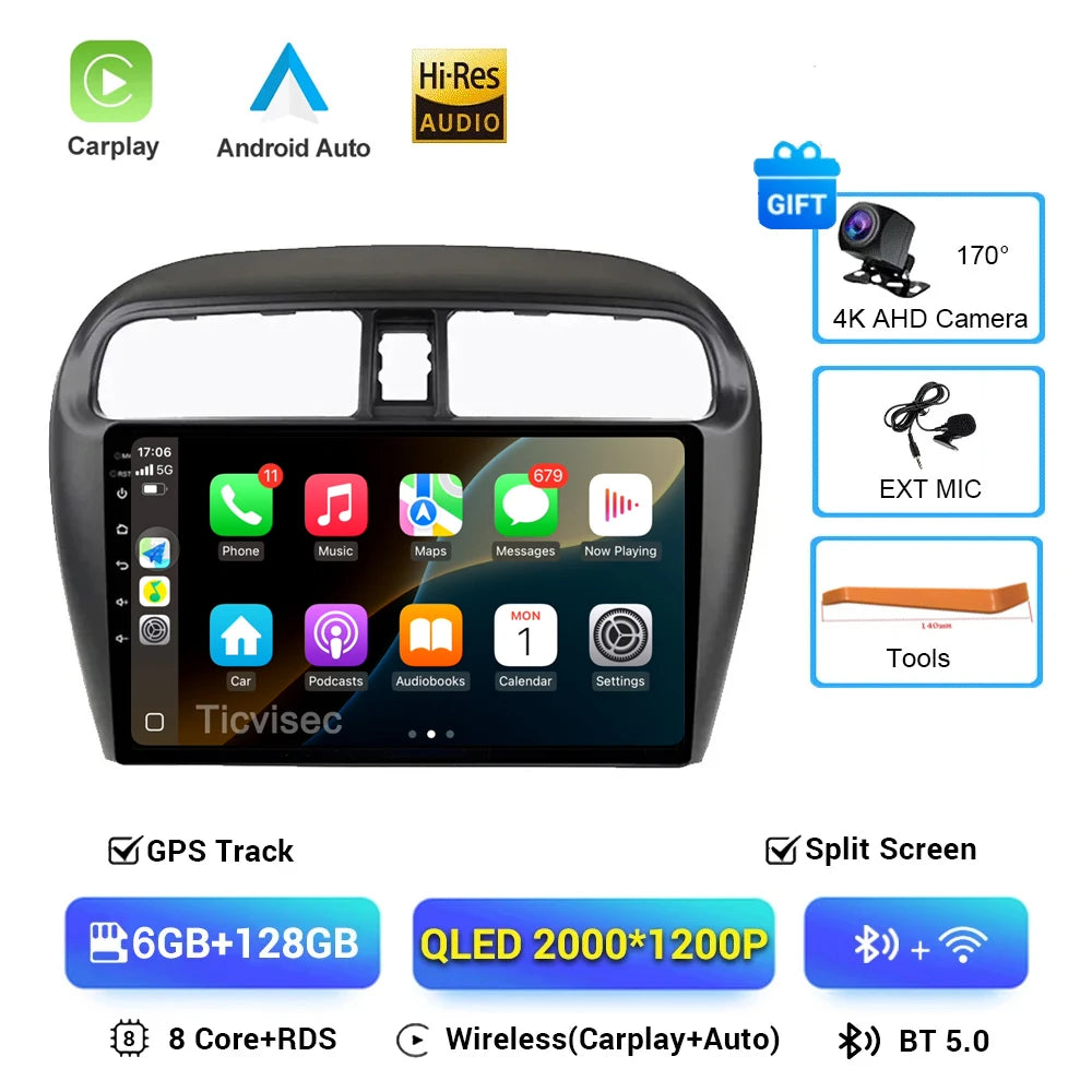 Car Stereo with Apple CarPlay & Android Auto, Compatible with Mitsubishi Mirage & Attrage (2012-2018)