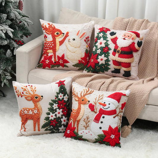 4pcs Merry Christmas Cushion Cover Home Decorations 2026 Christmas Ornament Pillow Case Xmas Navidad Gifts New Year Gifts 2026