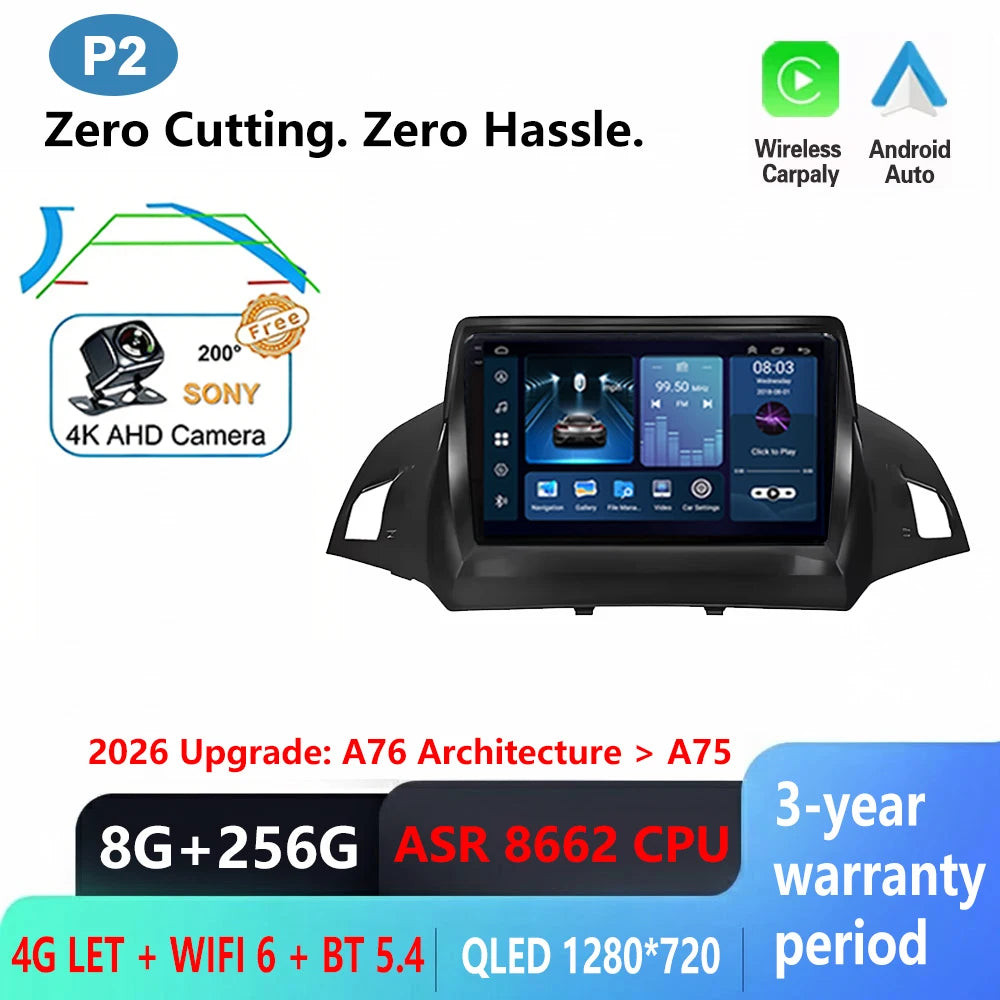 Android Car Stereo for Ford C-MAX, Kuga 2 & Escape 3 (2012–2019) — Wireless CarPlay, Android Auto, GPS, WiFi