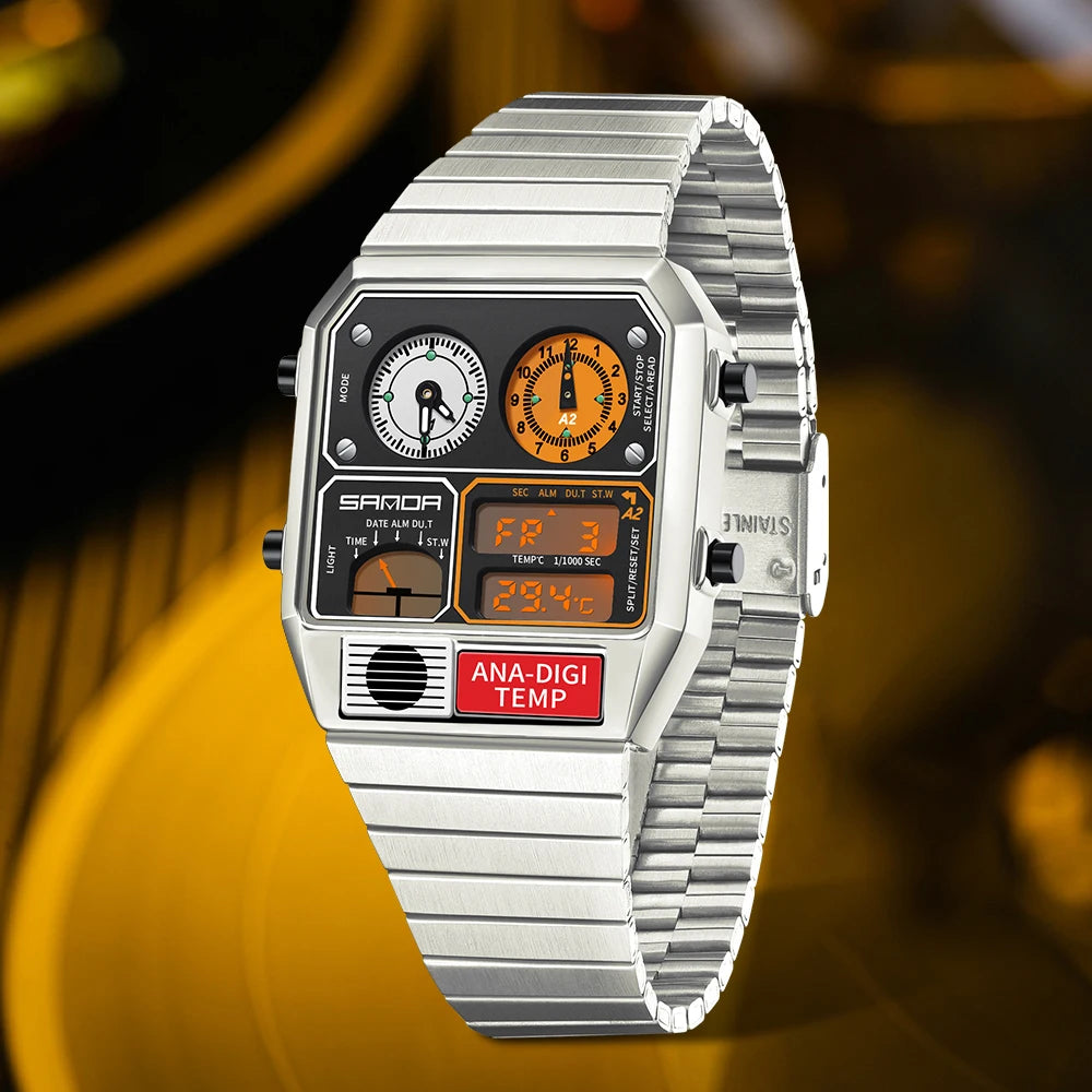 SANDA Fashion Hot 3192 Men Watch Thermometer Stopwatch Timing Men's Digital Wristwatch Multifunctional Waterproof Man Watches