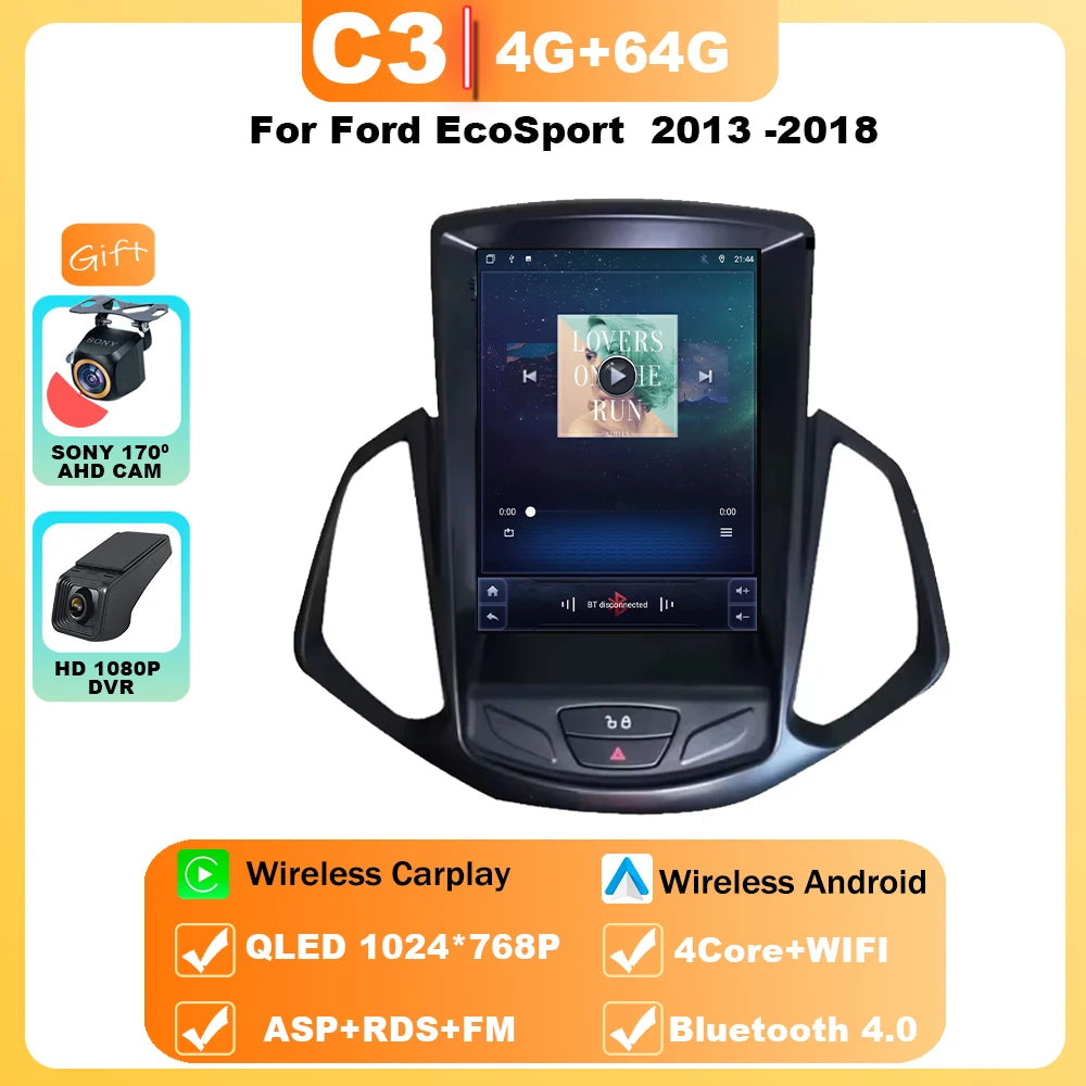 9.7" Car Stereo with Apple CarPlay & Android Auto, Compatible with Ford EcoSport (2013-2018)