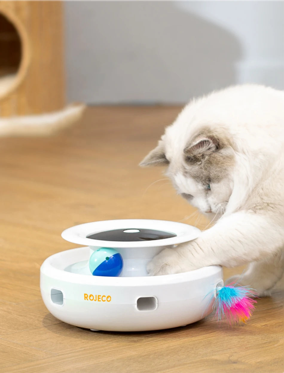 ROJECO 2-in-1 Smart Cat Toy – Automatic Feather & Fun Ball Interactive Toy Set | 5 Modes Electronic Pet Toy