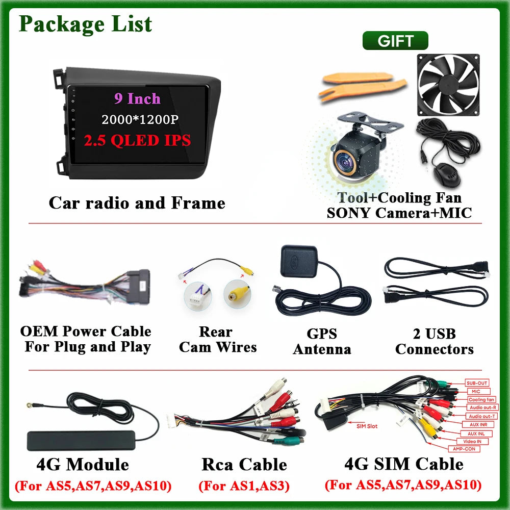 Car Stereo with Apple CarPlay & Android Auto, Compatible with Honda Civic 9 (2012-2015)