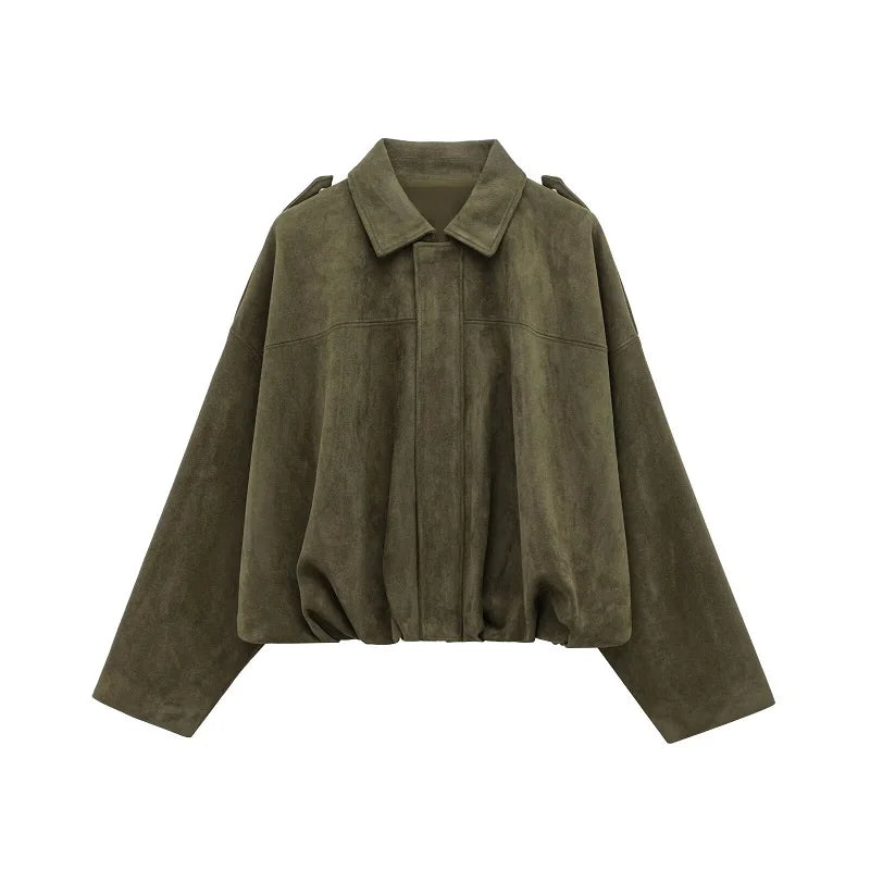 Women's Faux Suede Varsity Bomber Jacket - Oversized Padded Coat - photo 10