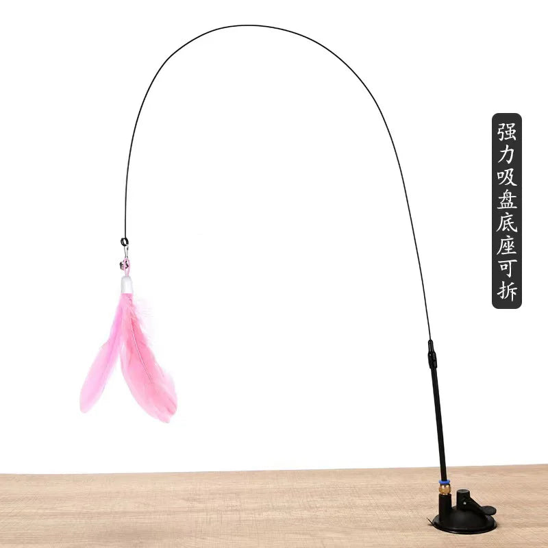 Cat Teaser Toy - Interactive Bell & Feather Wand - Long Suction Cup Pole for Exciting Playtime Adventures - Ultimate Cat Toy