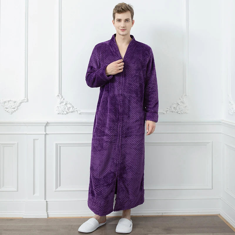 Women's Long Zip-Up Flannel Bathrobe, Plus Sizes